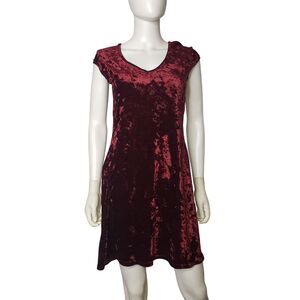 Vintage 90s Joule V Neck Short Sleeve Crushed Velour Hoilday Dress Juniors Large